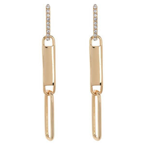 14K Gold Diamond Paper Clip Earrings CZ Pave Diamond Long Dangle Earrings Gold